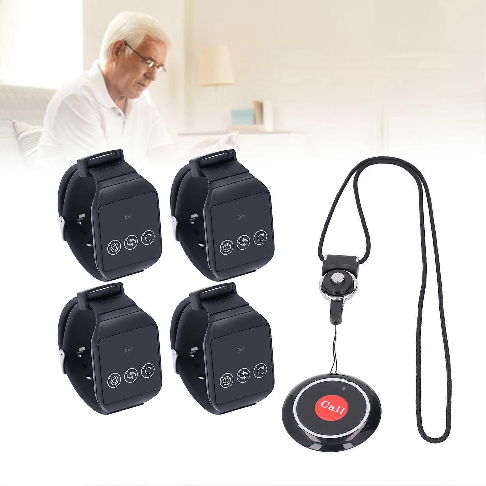 Wireless Pager System 4 Watch Receiver 1 Call Button Waterproof Wireless Calling System for Home Factory Hospital