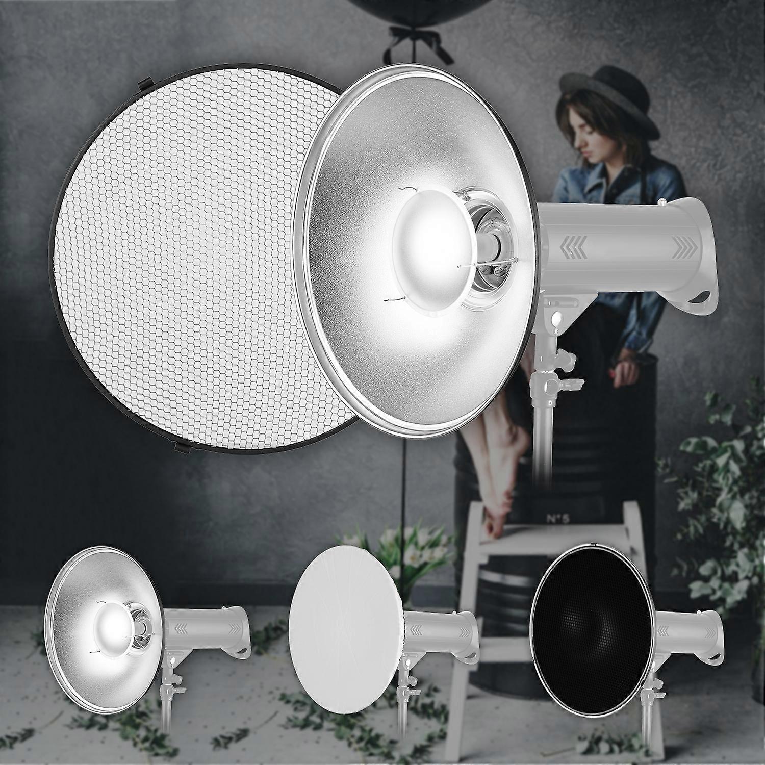 Bowens Mount Reflector Kit: Universal Fit for Studio and Flash Lighting with Diffuser & Grid