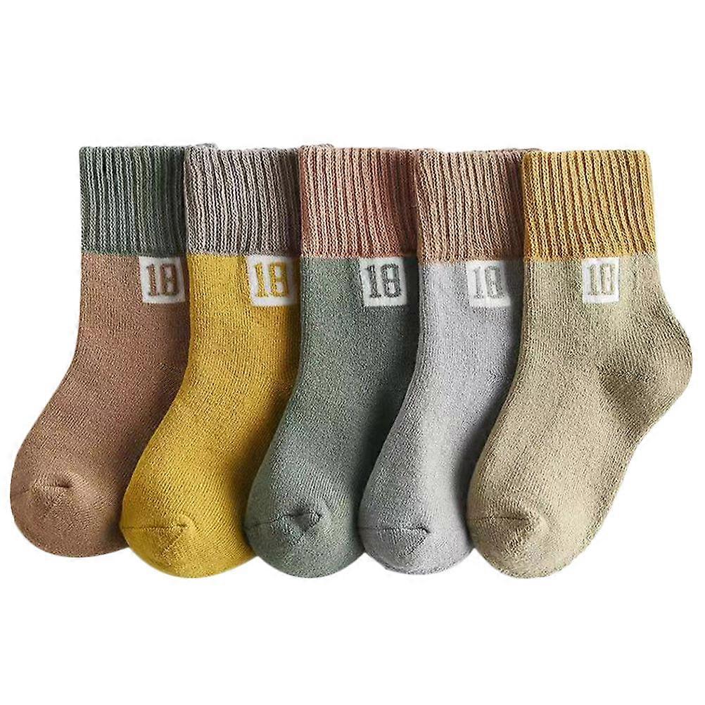 Children Socks Breathable Durable Non-Slip Elastic Cotton Mid-Calf Length 5Pack