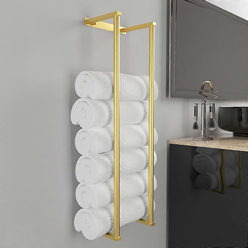 Stainless Steel Towel Rack for Rolled and Folded Towels - Wall-Mounted Metal Holder in Gold for Washcloth Storage and Organization