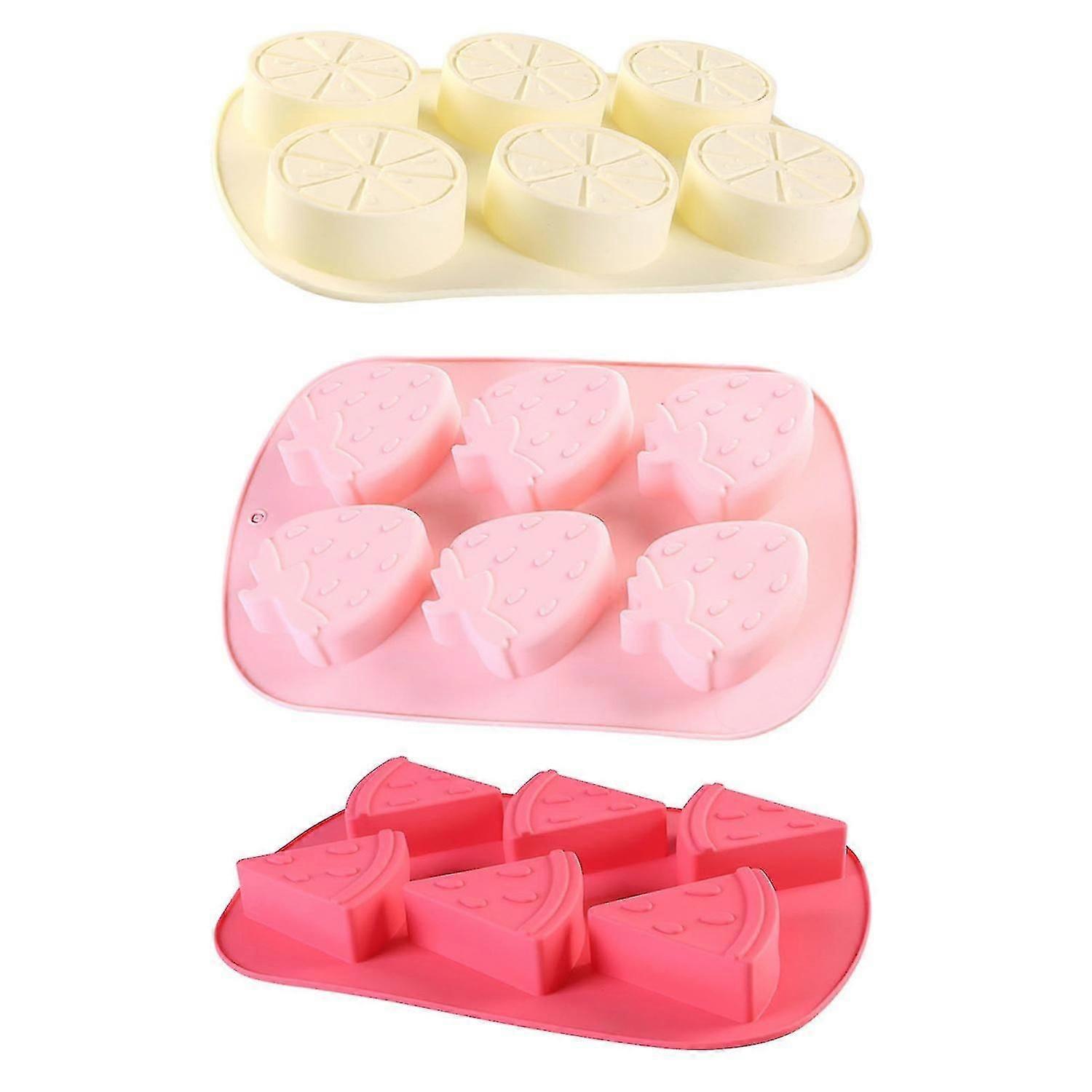 3Pcs Silicone Ice Cube Tray Set Strawberry Watermelon Lemon Shape Non-stick Easy Release  Home Suppl