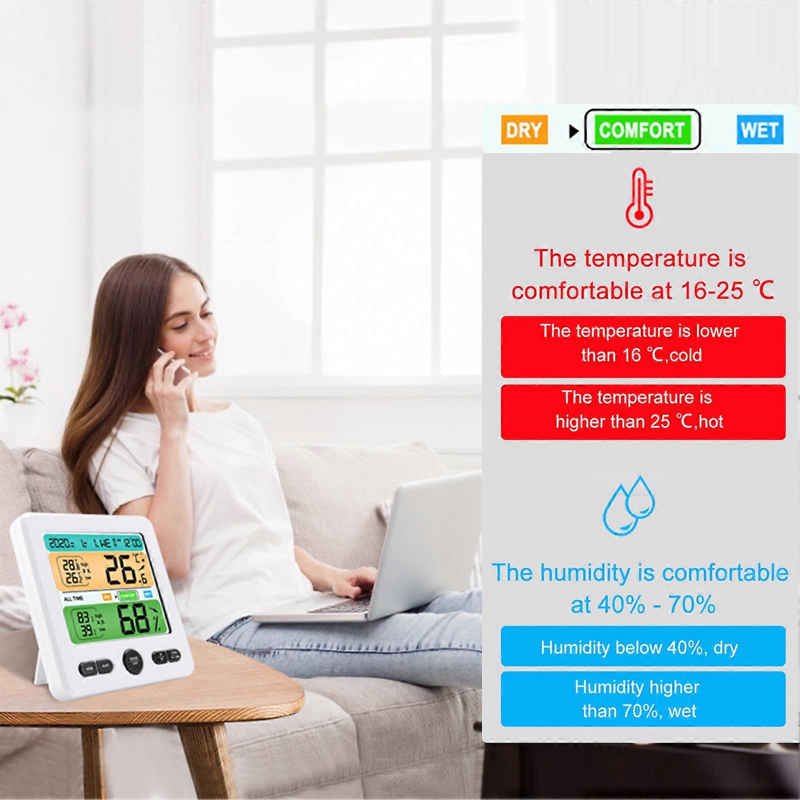 Digital Hygrometer Indoor Temperature Humidity Monitor with Function Clock Alarm Clock Sleepiness Function