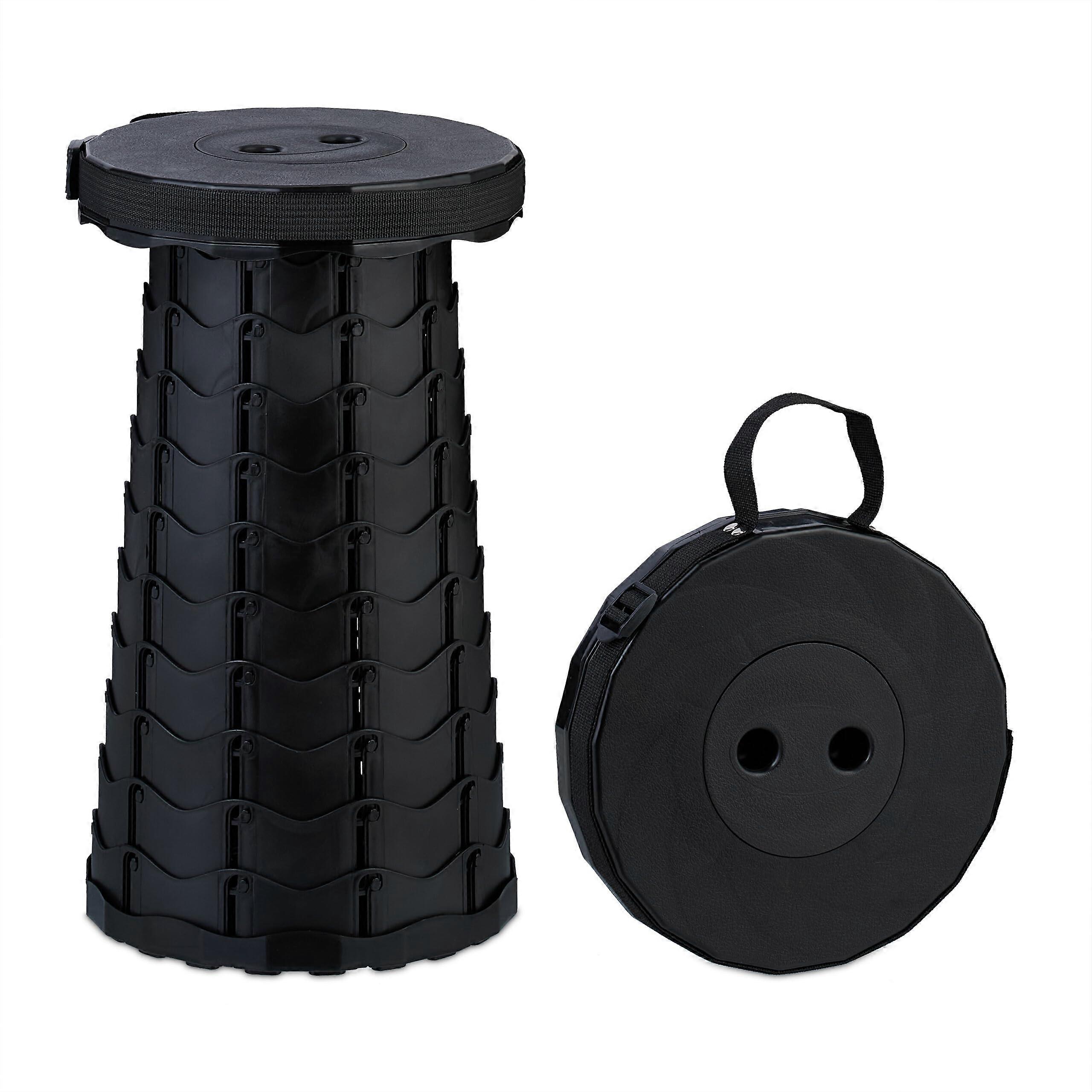 Telescopic Stool Adjustable Height Foldable Camping Seat with Carry Strap Black 44.5 x 25 x 25 cm