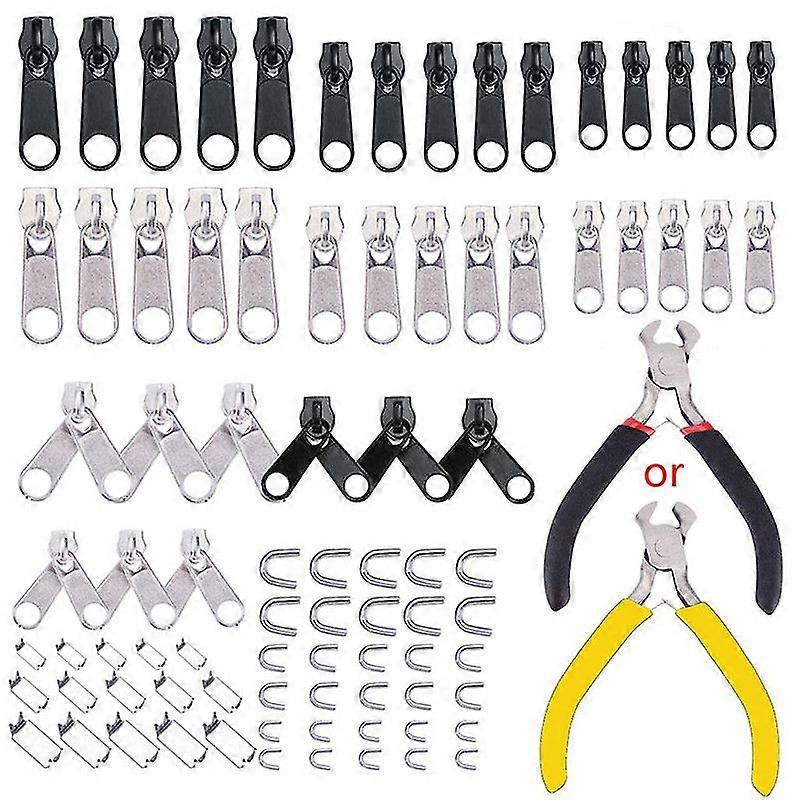 85pcs/set Zipper Rep Kit Sewing for Jacket Slider Install Plier Metal Lock Pull