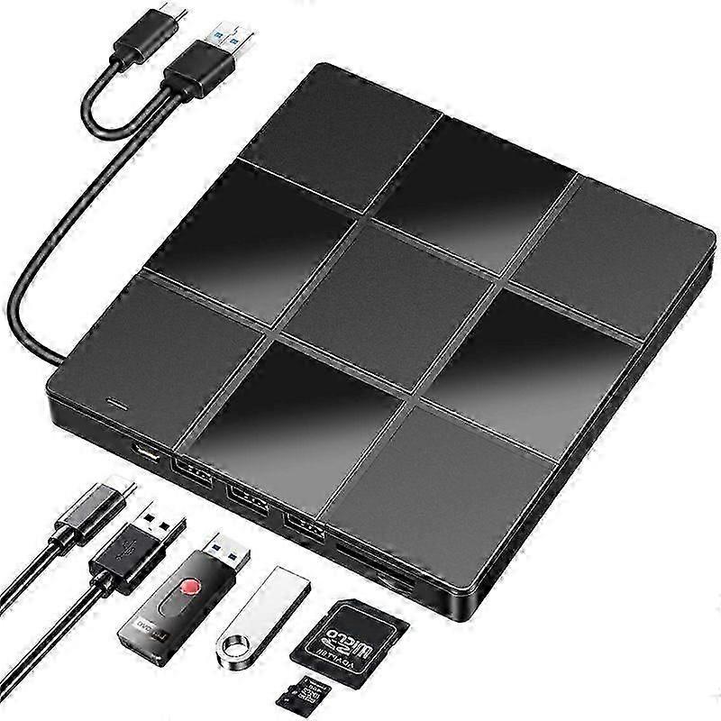 External CD/DVD Drive for Laptop, Compatible with Windows 11/10/8/7, Mac OS, Linux, PC (7 in 1)