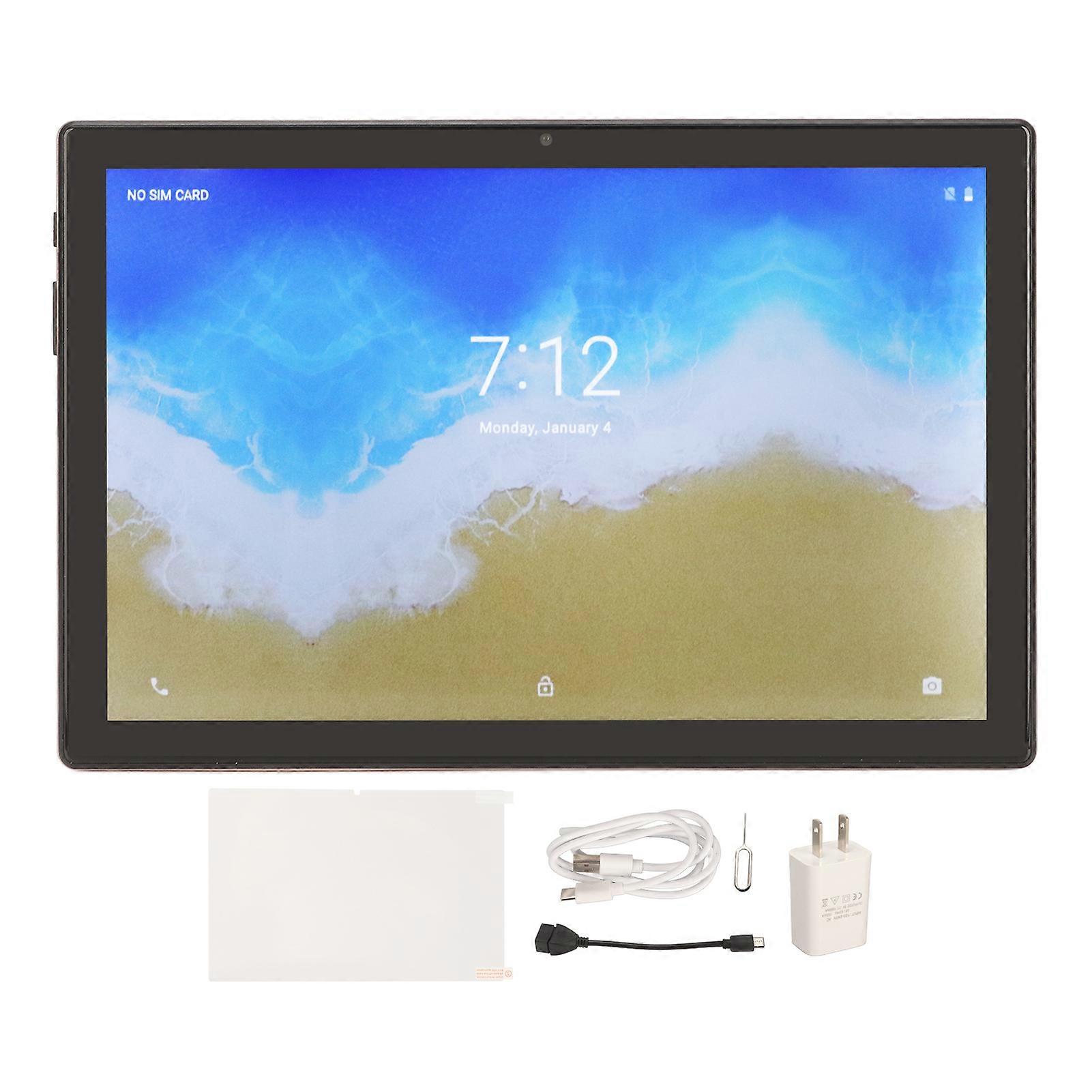 10.1 Inch Tablet for Android 12 Octa Core 8GB RAM 128GB ROM 5G WiFi 5800mAh Dual SIM Dual Standby Tablet 100‑240V Gold US Plug