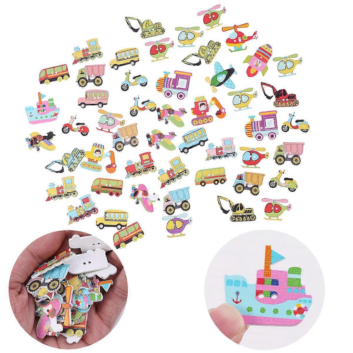 Retro Buttons Wooden Buttons Handmade Ornament Buttons Mixed Color 50Pcs