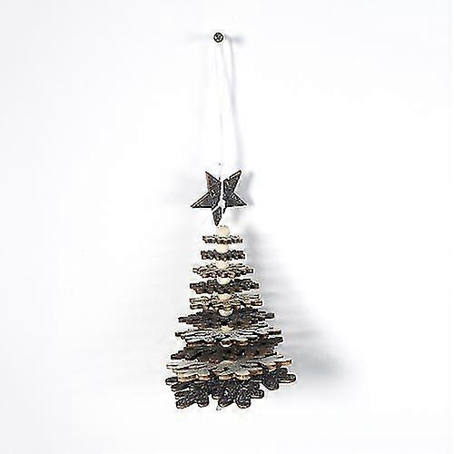 2 Pcs Creative Christmas Wooden Multi-layer Snowflake Christmas Tree Beaded Pendant Ornament