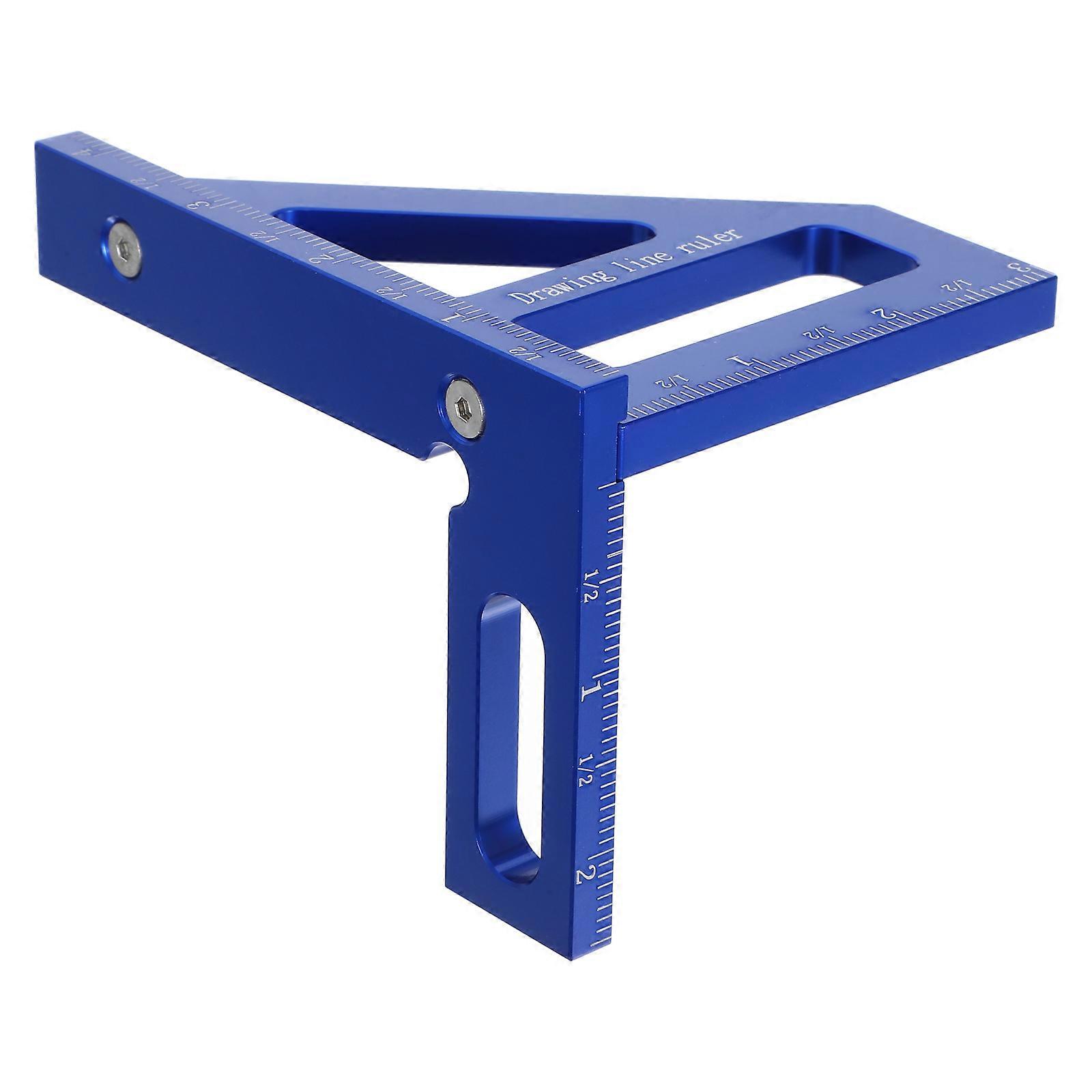 Precision Triangle Square Aluminum Alloy Woodworking Ruler 90 Degree Measurement Blue 1Pcs