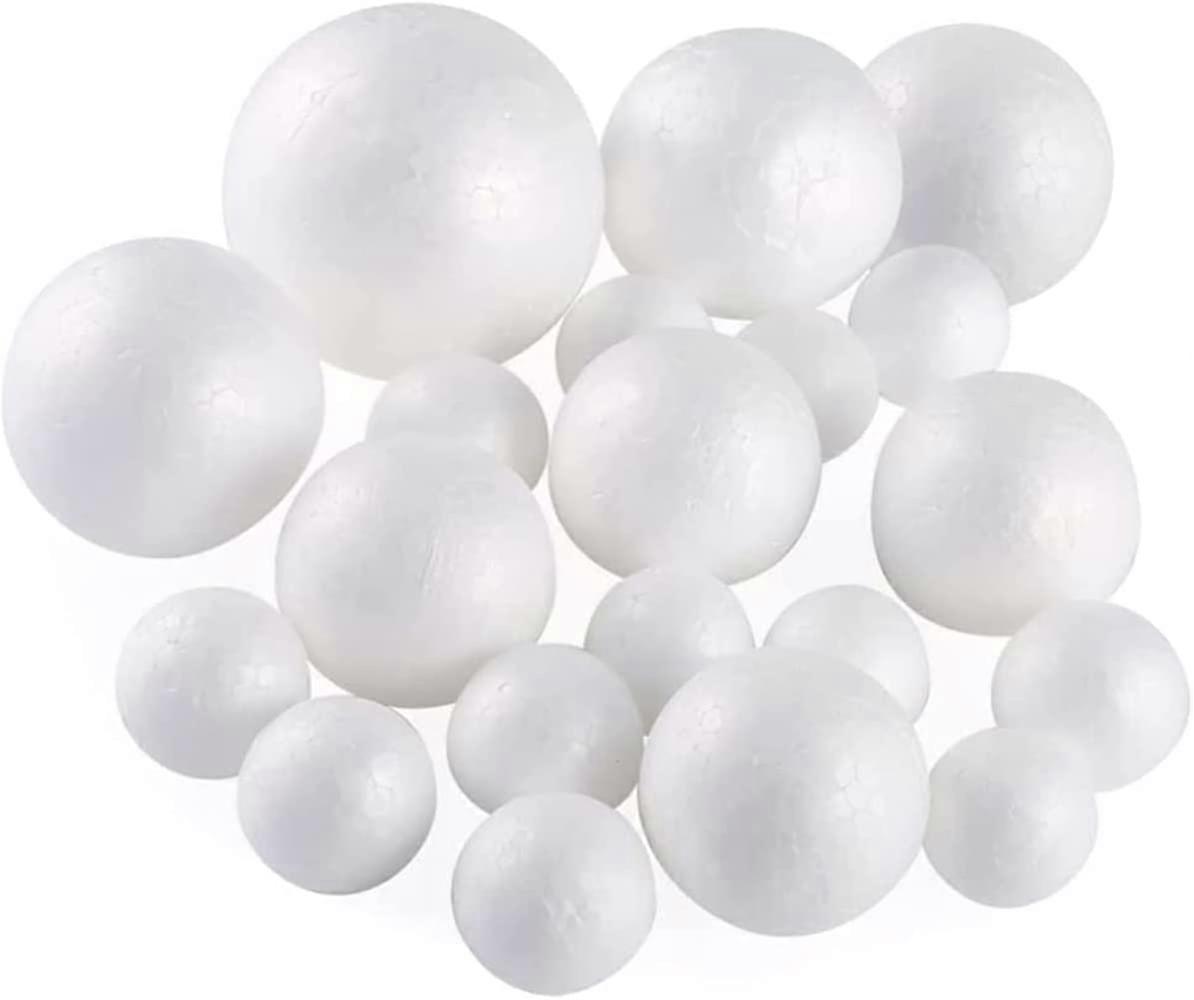 20 Pcs White Polystyrene Balls for Crafts - Round Foam Orbs in 5 Sizes for Christmas, Easter, and Party Decor