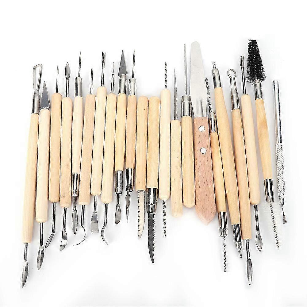 22Pcs/Set Stainless Steel Tip with Wood Handle Clay Sculpting Tool Kit Carving Modeling Tool
