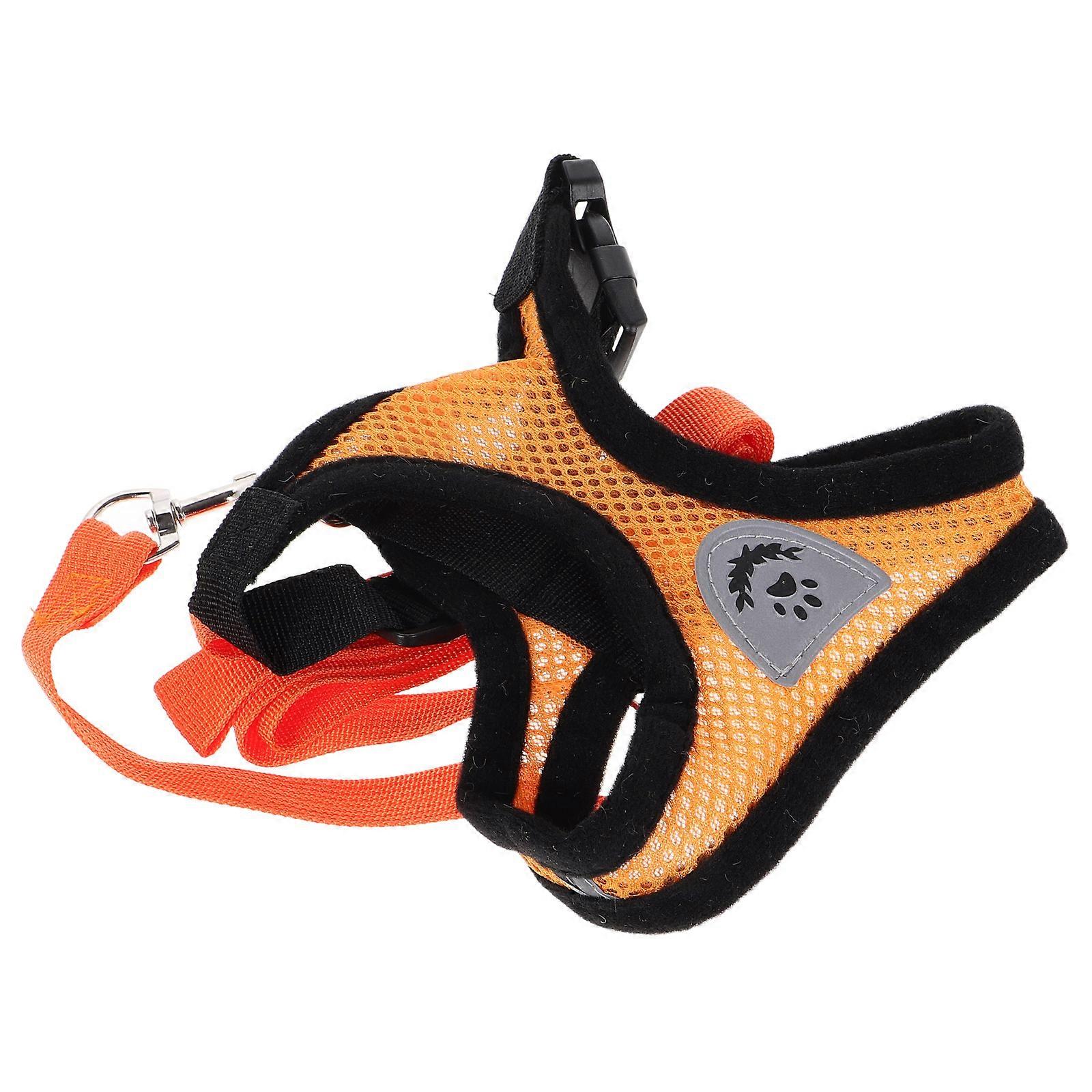 Cat Vest Harnesses Strong Elastic Closure Mesh Fabric For Small Medium Cats Dogs Size S Orange 1Set