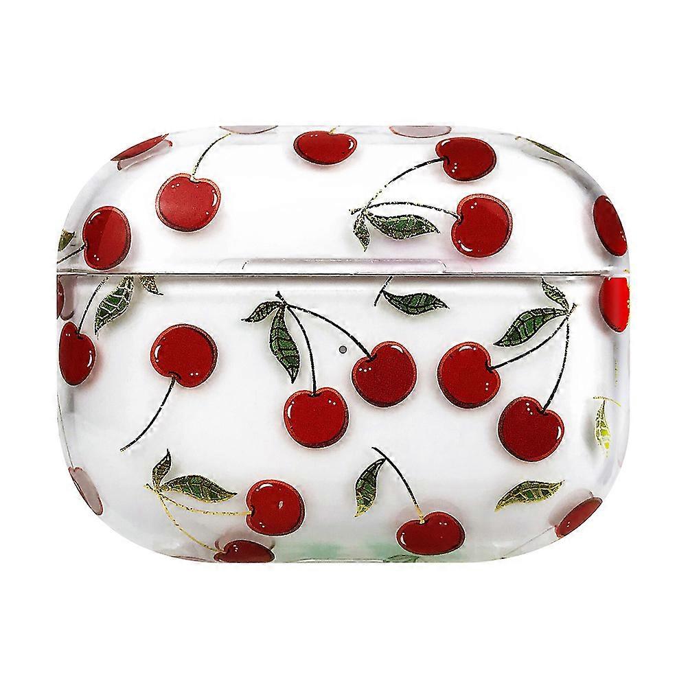 Wireless Earphone Protector PC Case with Cherry Pattern, Impact Resistant Scratch Cover Compatible with Airpods, Clear Protective Shell for Women
