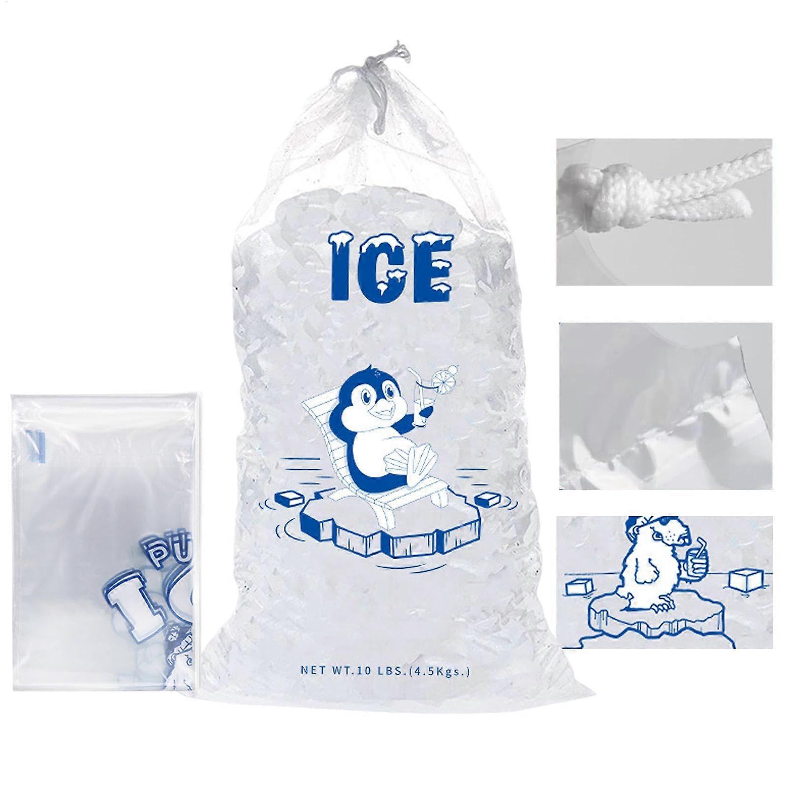 Drawstring Ice Bags - Leakproof Freezer Ice Storage Bags for Ice Cubes and Ice Balls, Thickened Low Temperature Resistance, 4.5 Kg Capacity