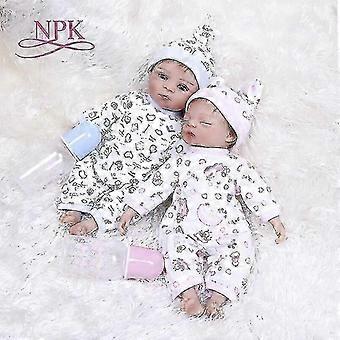 35cm tweeling in roze en blauwe jurk verjaardagscadeau zeer zachte siliconen herboren kleine baby verzamelspeelgoed zeer zachte knuffel baby kerstcadeau speelgoed