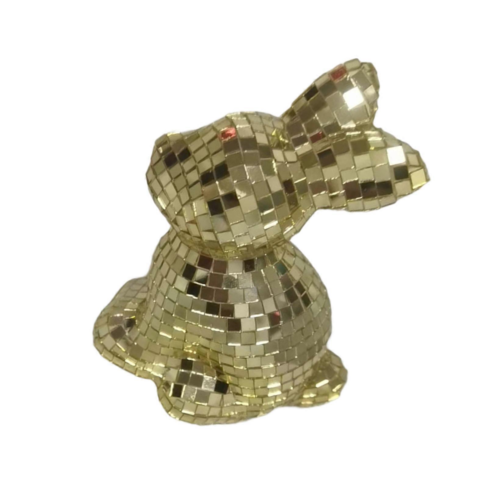 Sparkling Rabbit Statue Party Decoration Glossy Mirror Finished Rabbit Figurine for Easter Gift  Yellow