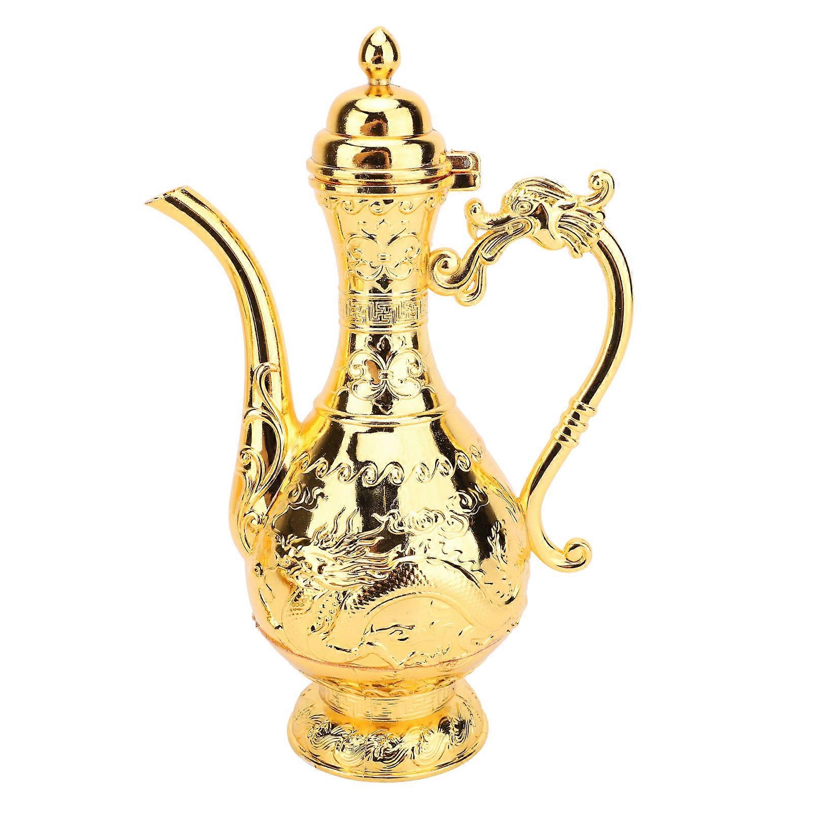 Turkish Tea Set Vintage Exquisite Luxurious Metal Teapot Tea Tray and 4 Cups Set for Home Gold