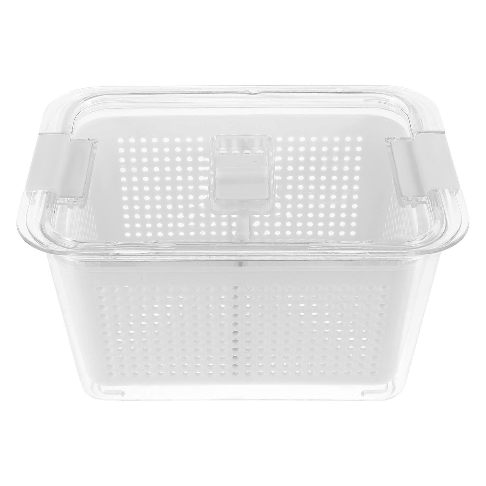 Sealed Crisper Storage Container with Air Vent for Fresh Fruits and Vegetables 2 Compartment White PET PP