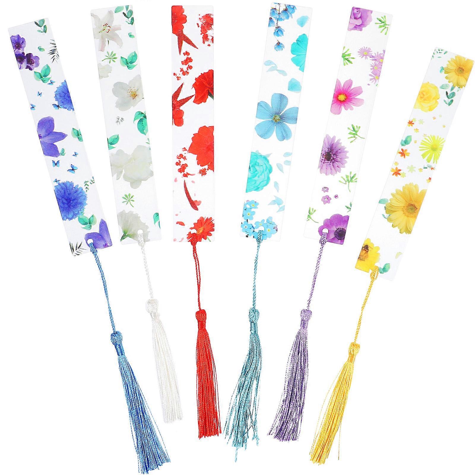 Delicate Bookmarks Acrylic Bookmark Book Decoration Reading Gift Giving Assorted Color Flower Pattern Students 6Pcs