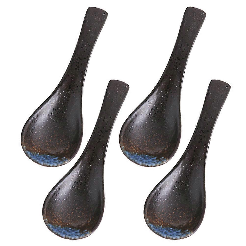 Ceramic Food Spoon for Home Use Sturdy and with Simple Retro Dark 4pcs