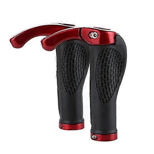 Lock-On Handlebar Grips Set With Bar Ends For Mountain Bikes Red