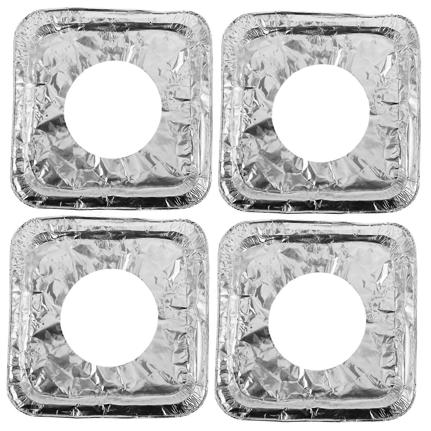 Gas Stove Oil Resistant Mat with Thickened Burner Rod Support Clips, Square Aluminium Foil Burner Covers, Pack of 10