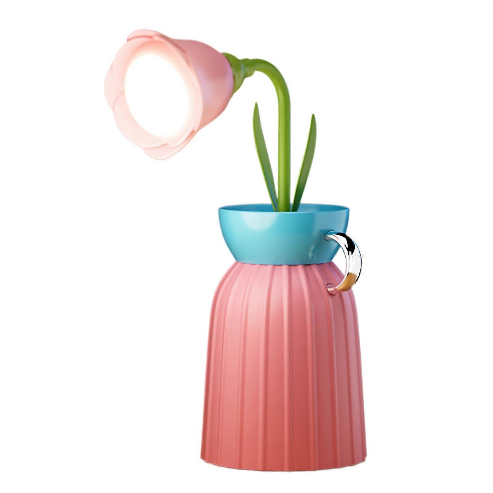 Flower Lamp Light - Vase Shaped LED with Stepless Dimming, Touch Control, USB Rechargeable, 3 Color Modes, Dark Pink
