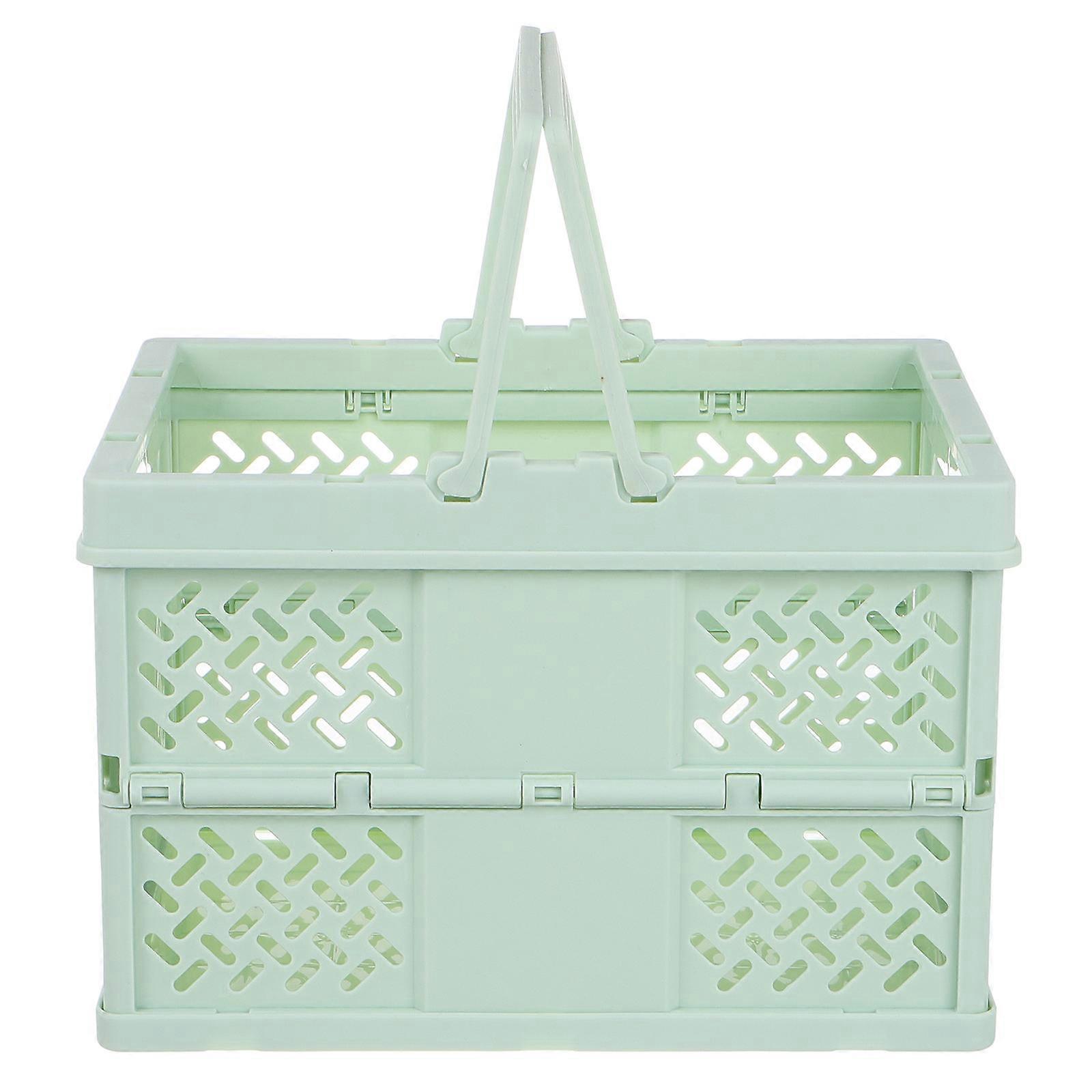 Collapsible Plastic Basket Foldable Storage Bins For Grocery Shopping Kitchen Shelf Organizer Light Green 18.60X13.50X12.50CM Durable 1Set
