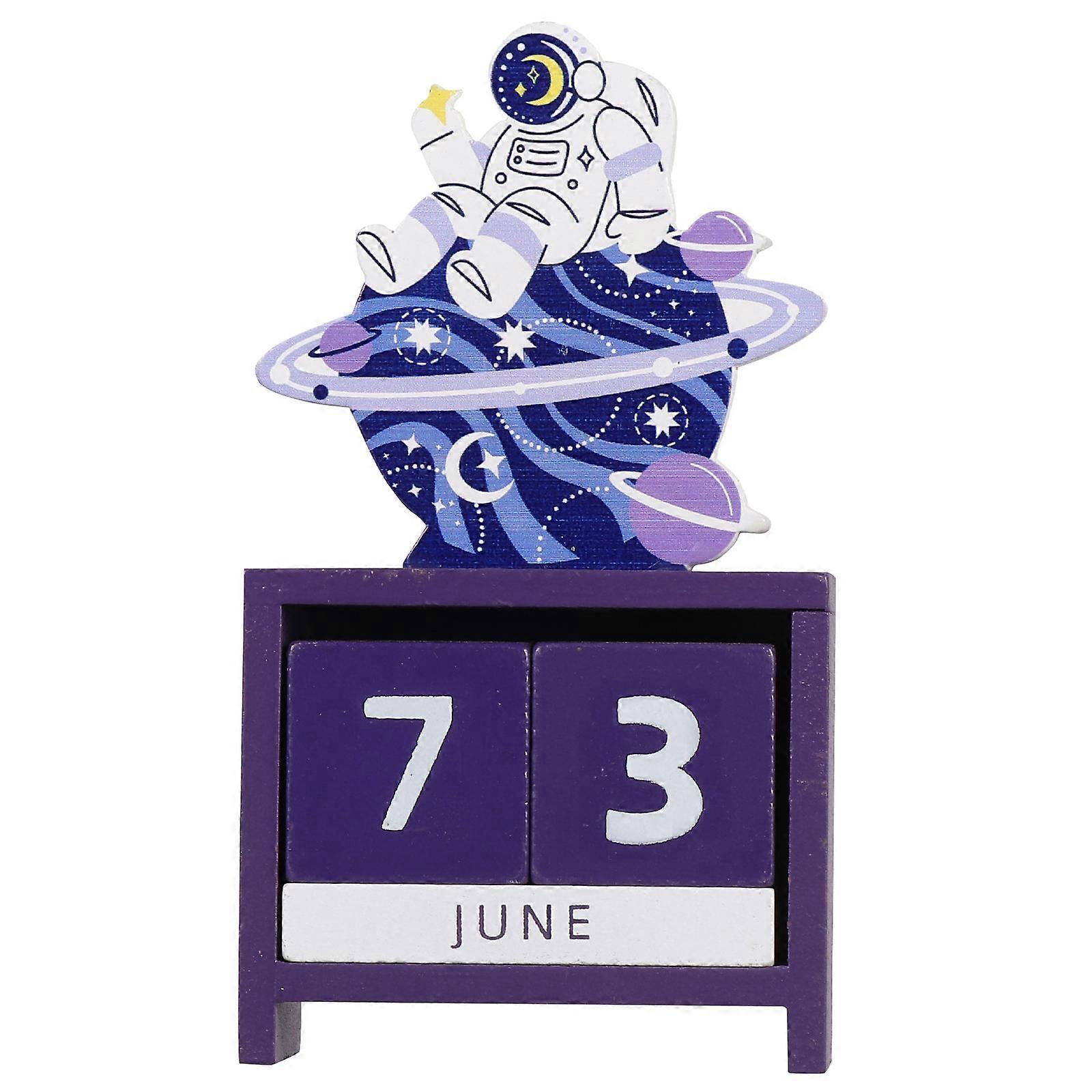 Calendário de mesa estético em madeira com exibição de data variável, ideal para quarto infantil e escritório. Pacote com 1 unidade.