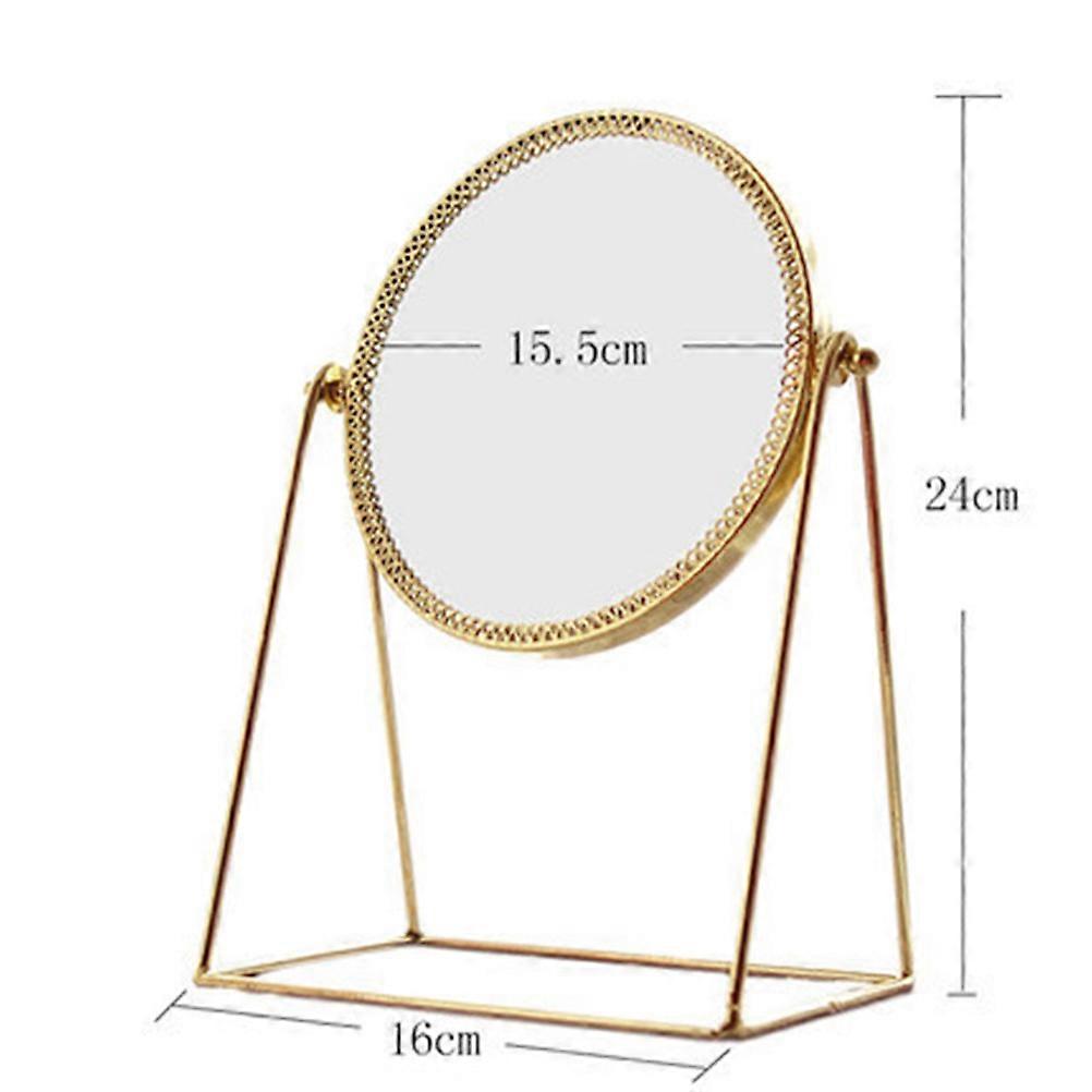 Stereoscopic Cosmetic Mirror Copper Frame Glass Clear Image Quick Makeup Touch-Ups Rotatable Desktop Use 1Pcs