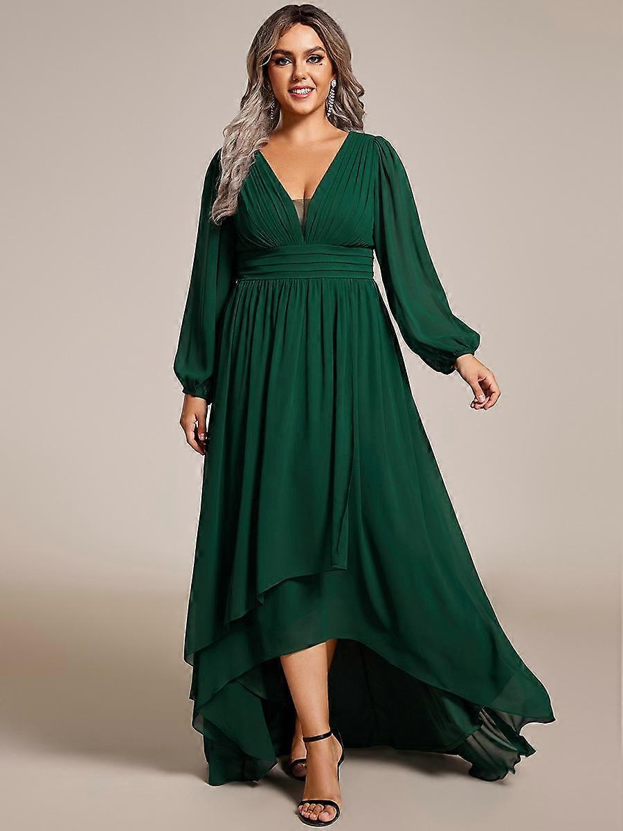 Ever-Pretty Women's Plus Size Enchanting Chiffon Lantern Sleeve Pleated High Waist Evening Dresses