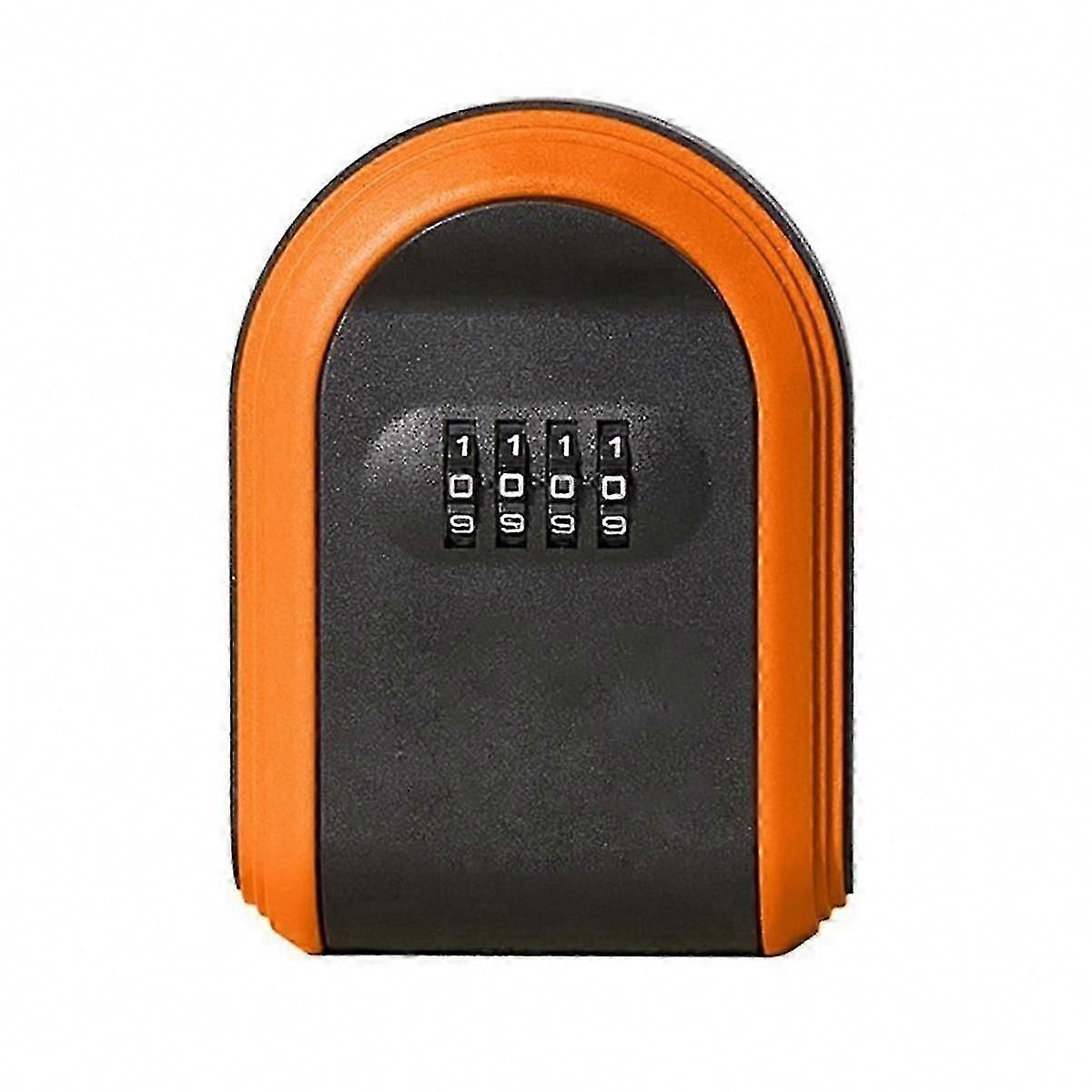 Weatherproof 4-Digit Combination Key Safe Box for Outdoor Security Storage - Wall Mounted Lock Box (Black & Orange)