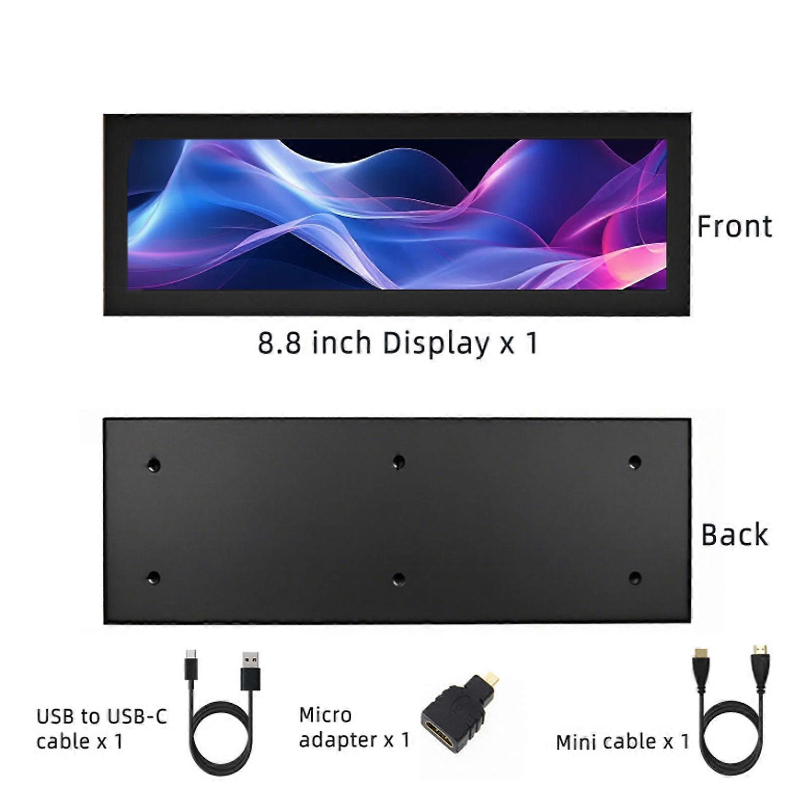 8.8inch Clear 1920x1080 Input Secondary Screen with Scaling Function for PC Case and for RPi Setupd Multicolor