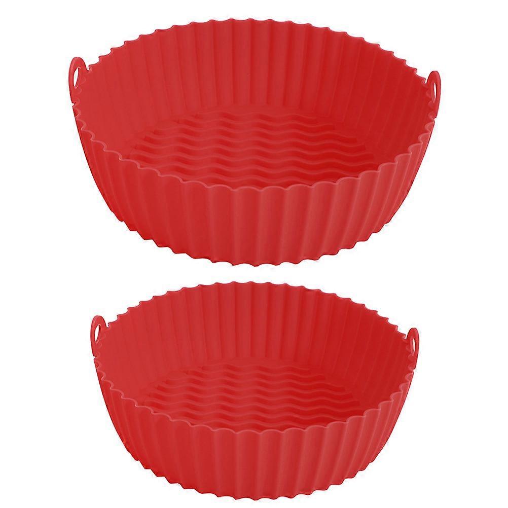 Silicone Air Fryer Pot Non-Stick Baking Pans for Air Fryer Red Round 2Pcs