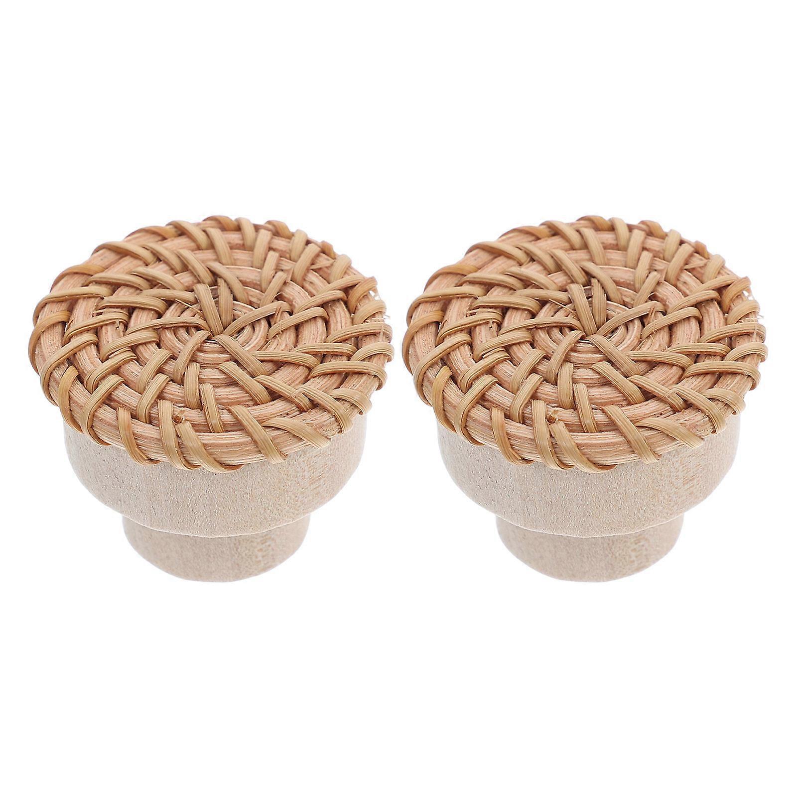 Multi Colored Rattan Knobs for Dresser Drawers Furniture Pulls Decor Upgrade 2Pcs