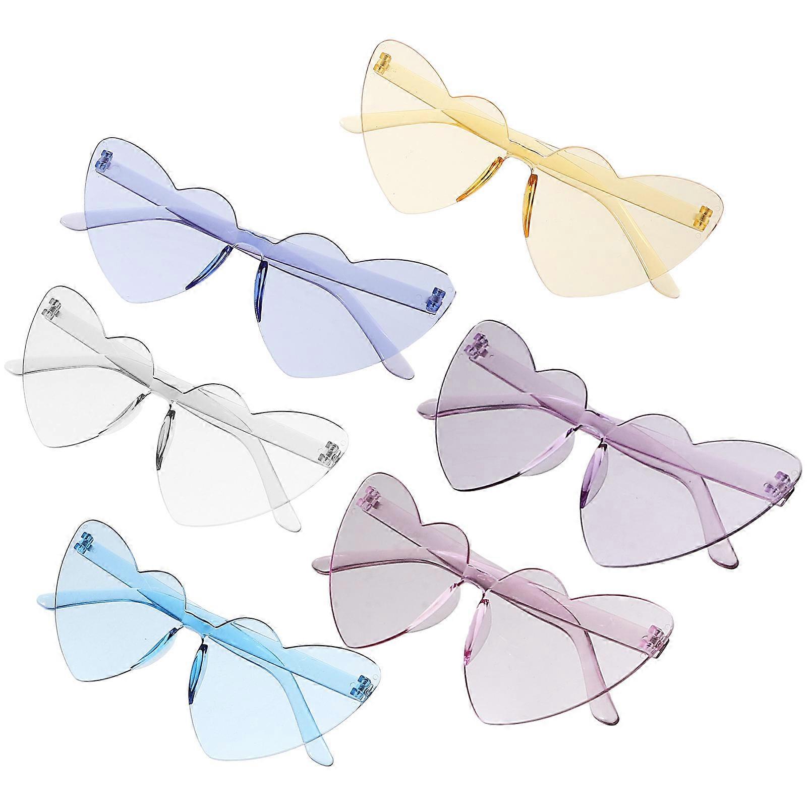 Assorted Color Heart Sunglasses for Women PC Material Party Props Trendy Frameless Design 6Pcs Set