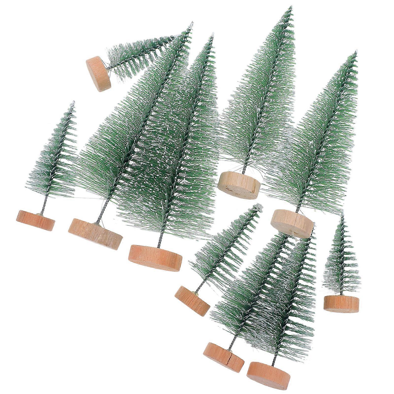 Miniature Christmas Tree Decorations with Wooden Base Vintage Holiday Pine Needle Table Brush Trees for Space Saving Xmas Party Ornaments