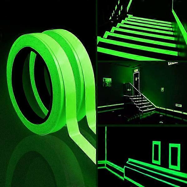 Set of 2 light strips, 10 m x 10 mm that glow in the dark, waterproof fluorescent tape, warning tape for stairs, stage material