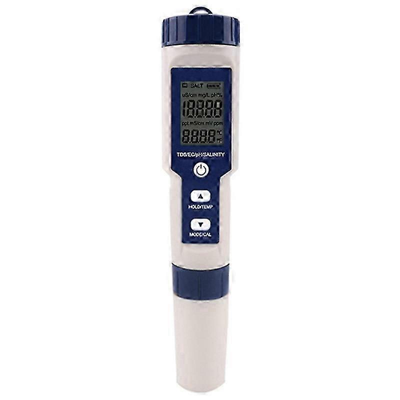 5 in 1 TDS/EC/PH/Salinity/Temperature Meter Digital Water Quality Monitor Tester for Pools, Drinking