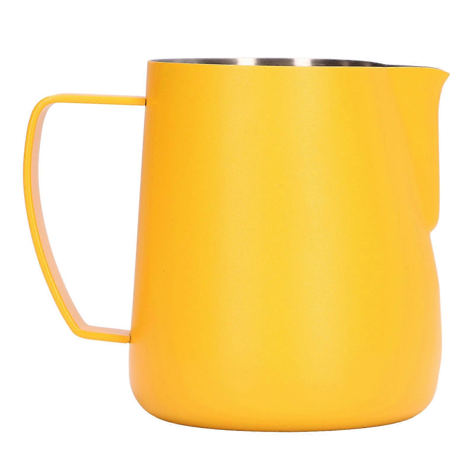 Milk Frothing Pitcher Frother Jug Cup 400ml Pointed Spout with PTFE Coating for Coffee Machine CafeYellow
