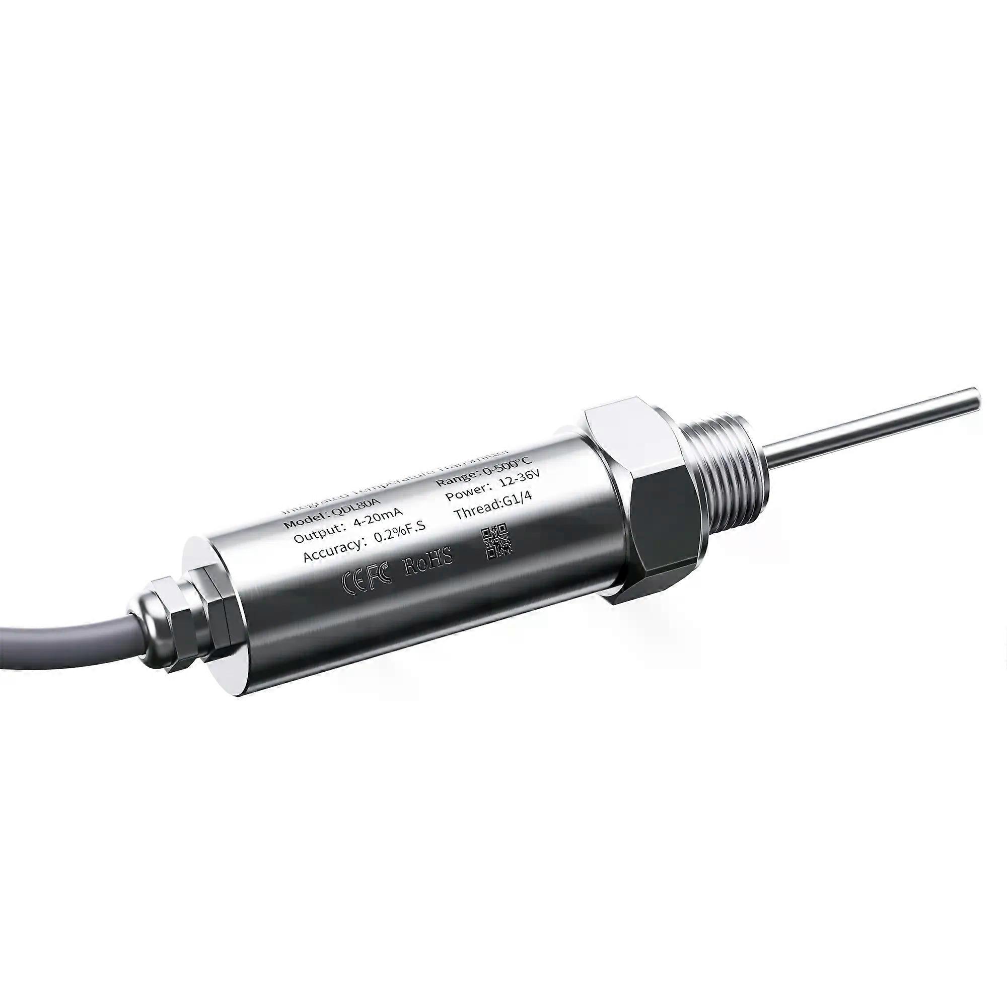Temperatursensor PT100 0-200C 4-20mA 0-5V 0-10V RS485 G1/4 Gevindstørrelse 100mm længde Vandtæt blytemperaturtransmitter
