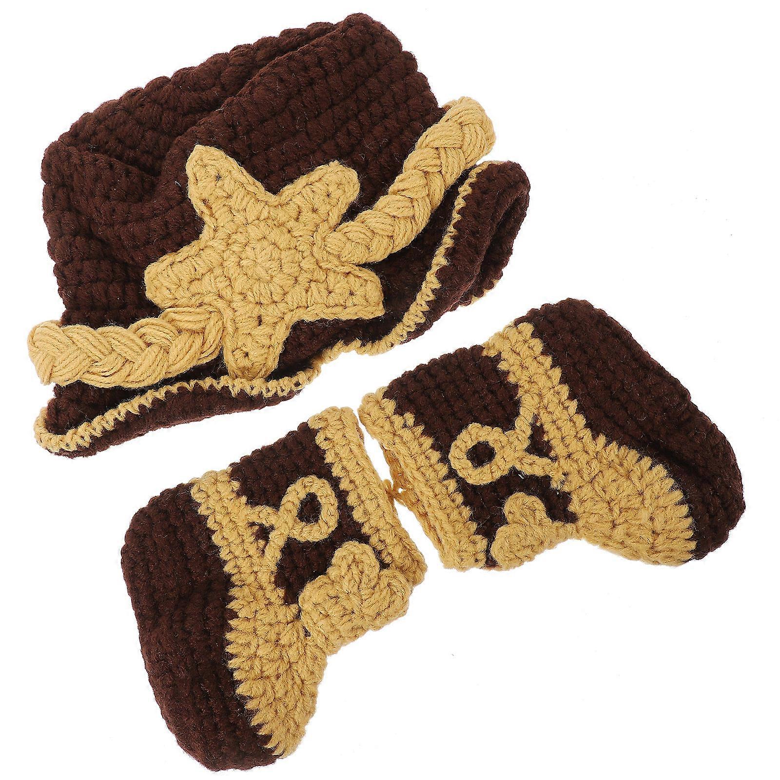 Coffee Wool Newborn Photo Props Set with Shoes Hand Knitted Design for Baby Shower Gifts and Memorable Photo Shoots 2pcs Set