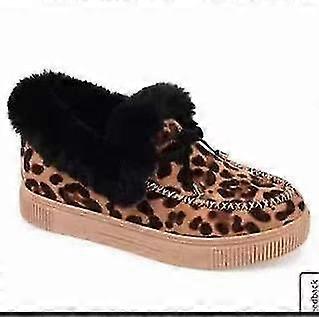 Casual Mote Flate Støvler For Kvinner, Vinter Varme Slip-On Ankelsko, Slitesterk Plattform - Tykke Plysj Snøstøvler For Kvinner Leopard Print 38
