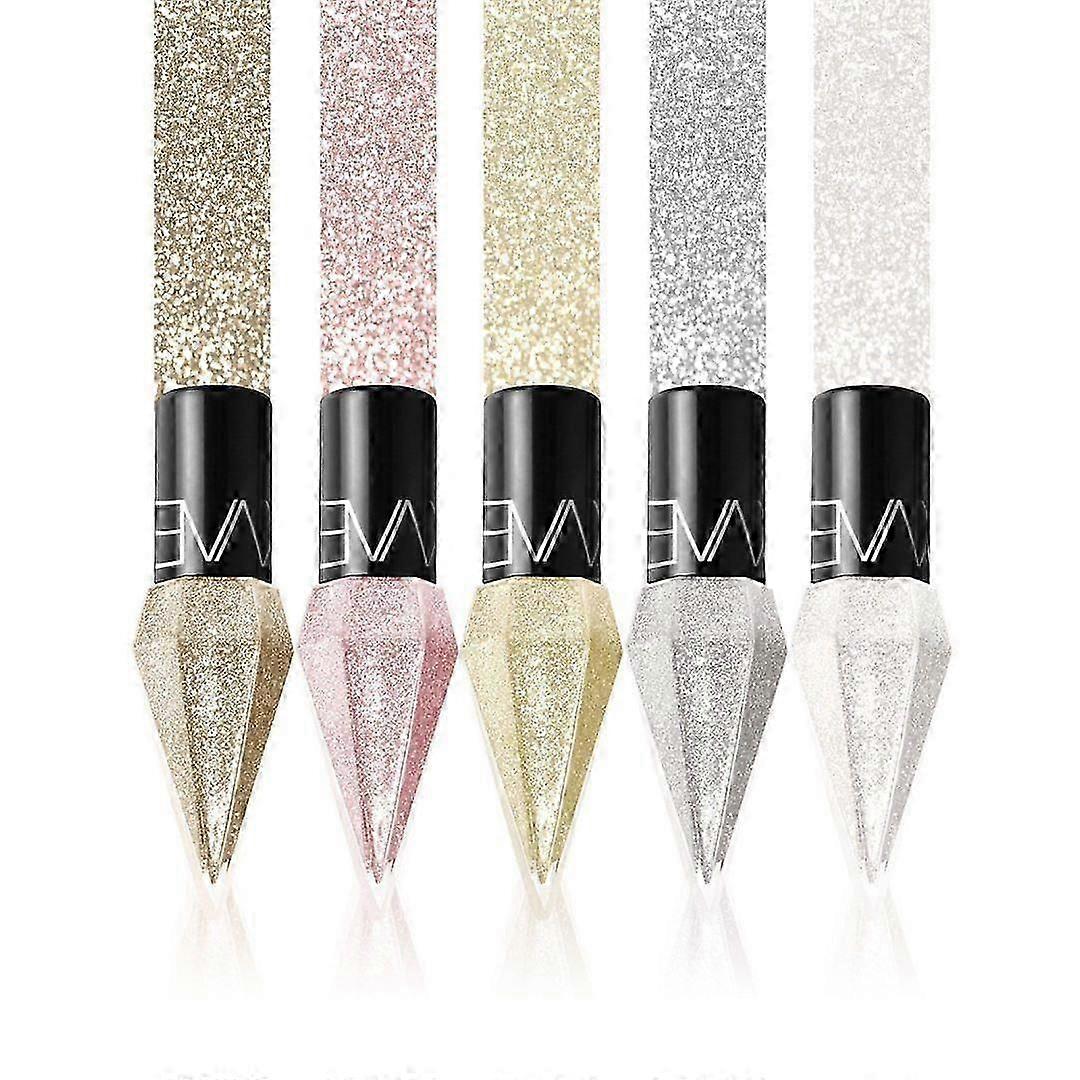 5 stuks glitter vloeibare eyeliner kleurrijke set, 5 kleuren metallic shimmer wit zilver goud diamant eyeliner ogen make-up