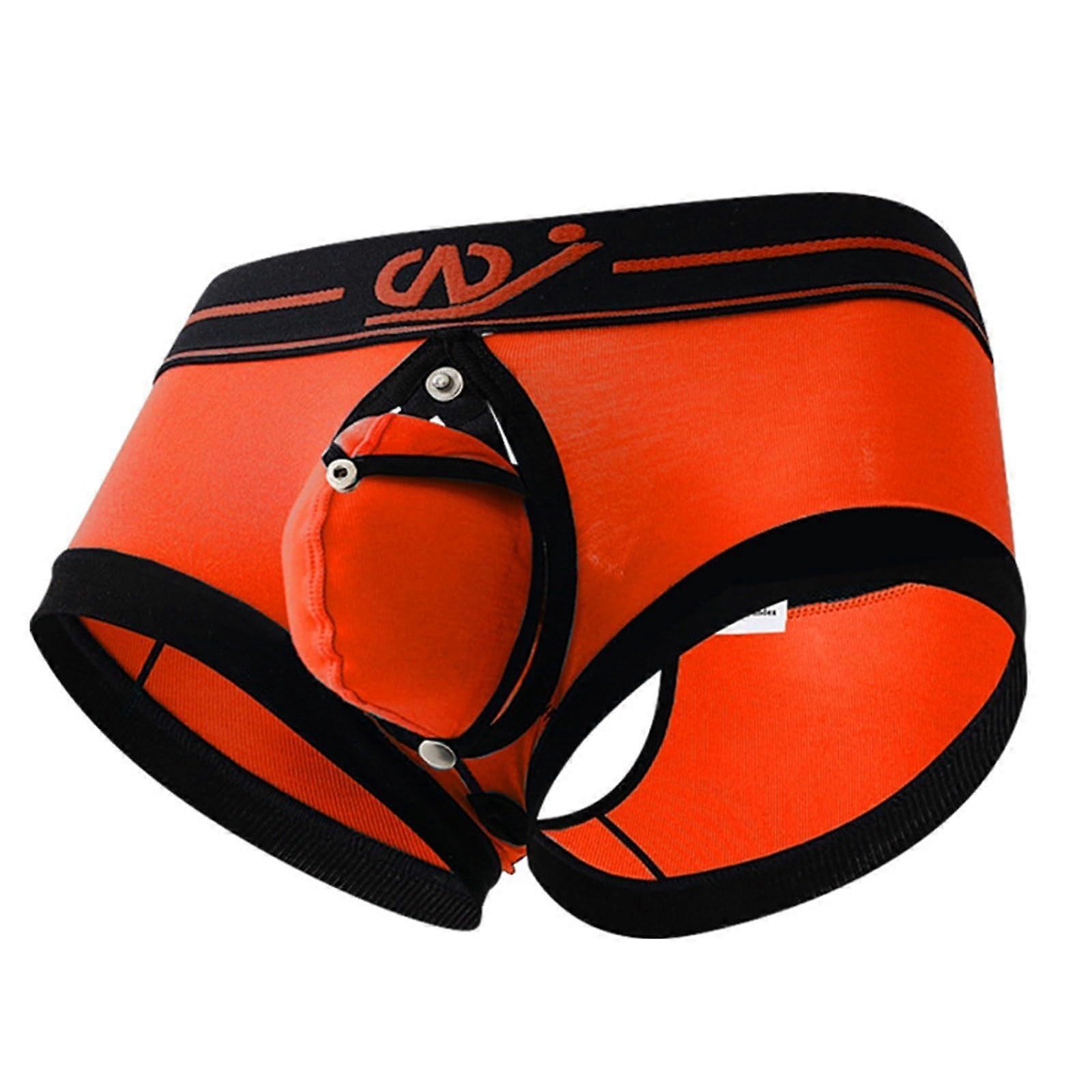 Low Waist Men's Underwear Stretch Breathable Open Front Comfortable Soft Boxers Orange S