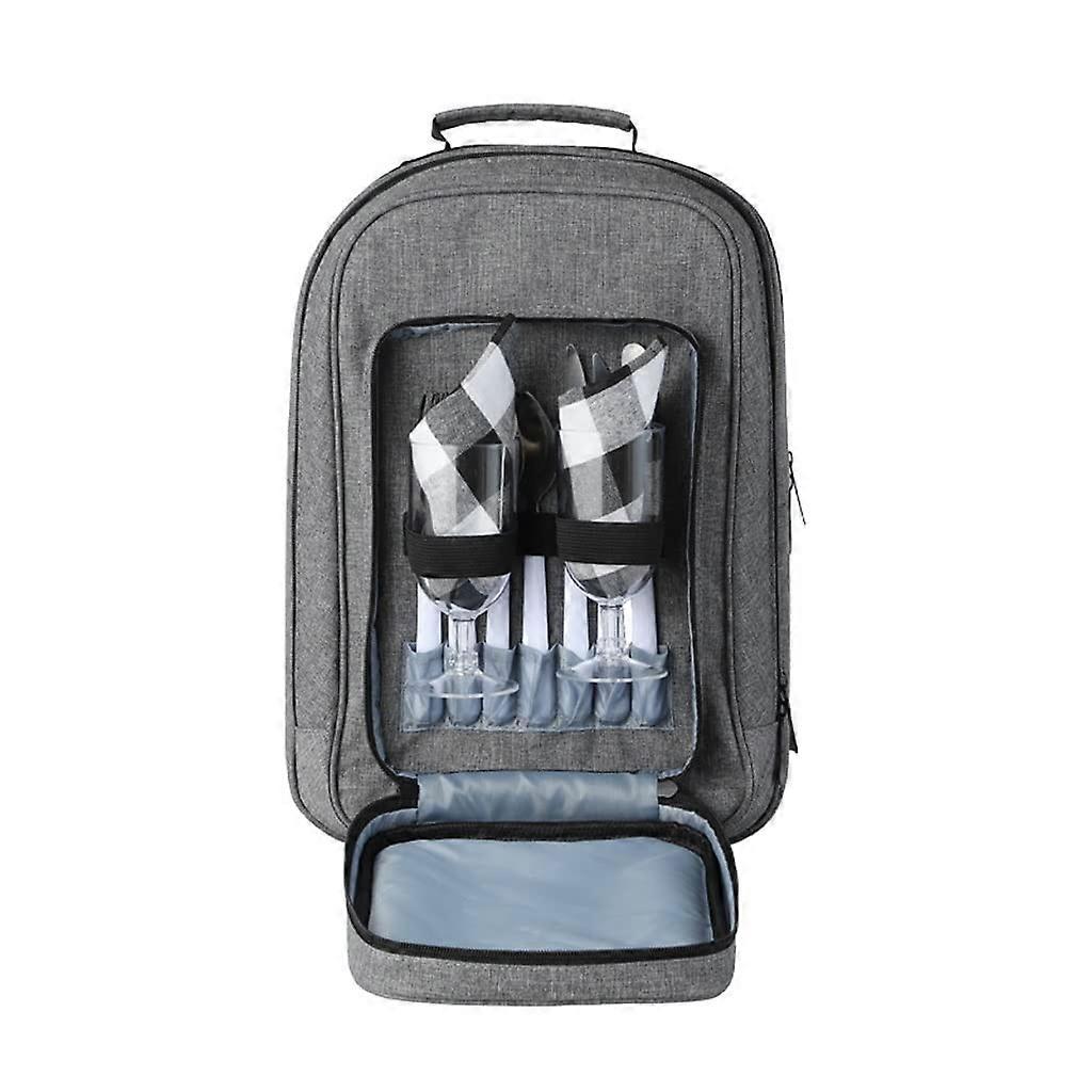 2 Person Picnic Backpack with Cooler Compartment, Removable Bottle/Wine Holder, Picnic Mat, Plates and Cutlery (2 Person, Linen Grey)