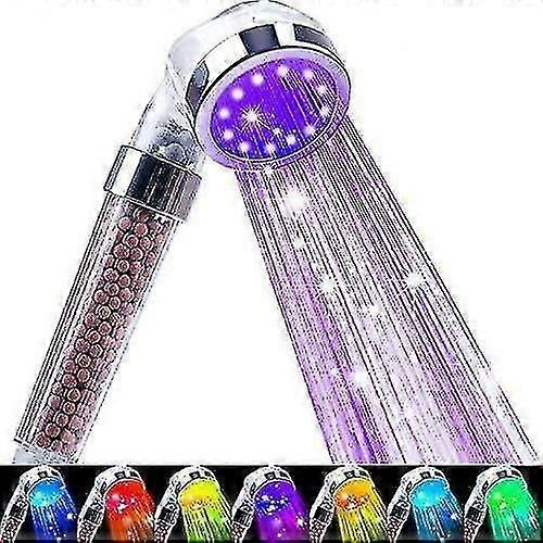 Led Shower Head, Filter Filtration High Pressure Water Saving 7 Colors Automatically No Batteries Needed Spray Handheld Showerheads 1.6 Gpm For Dry Sk