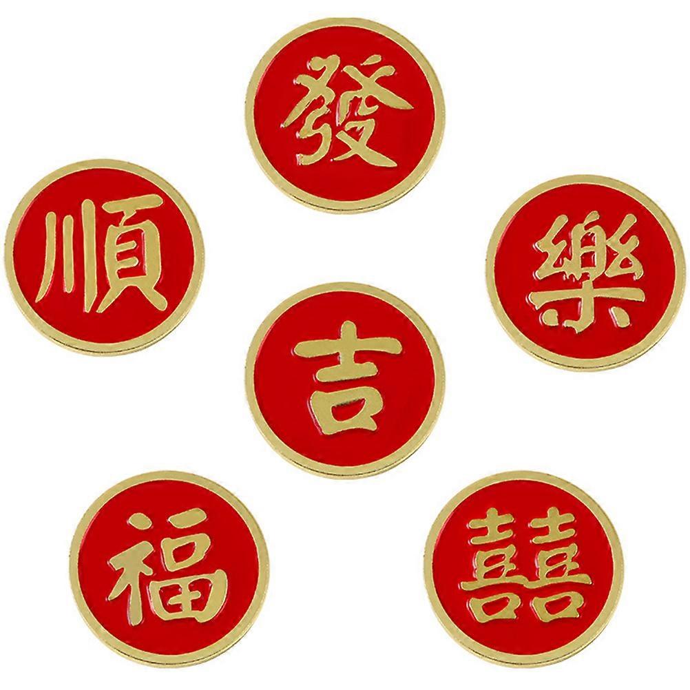 Red Round Pin Brooches In Chinese Style For Children And Teenagers 6Pcs