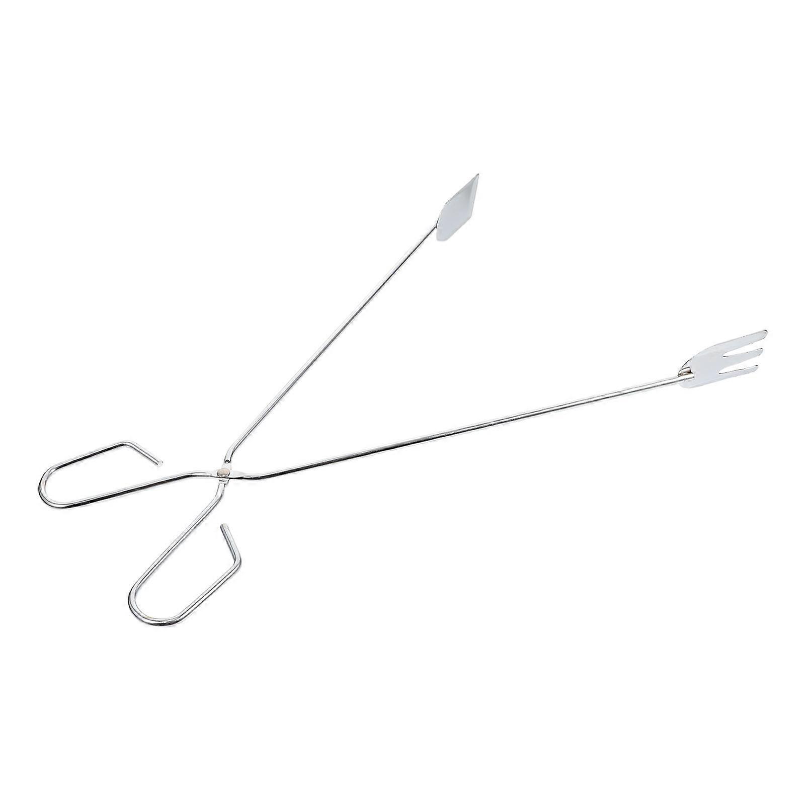Silver Chromium BBQ Tongs with Long Handle for Charcoal Grilling and Outdoor Activities Set of 5