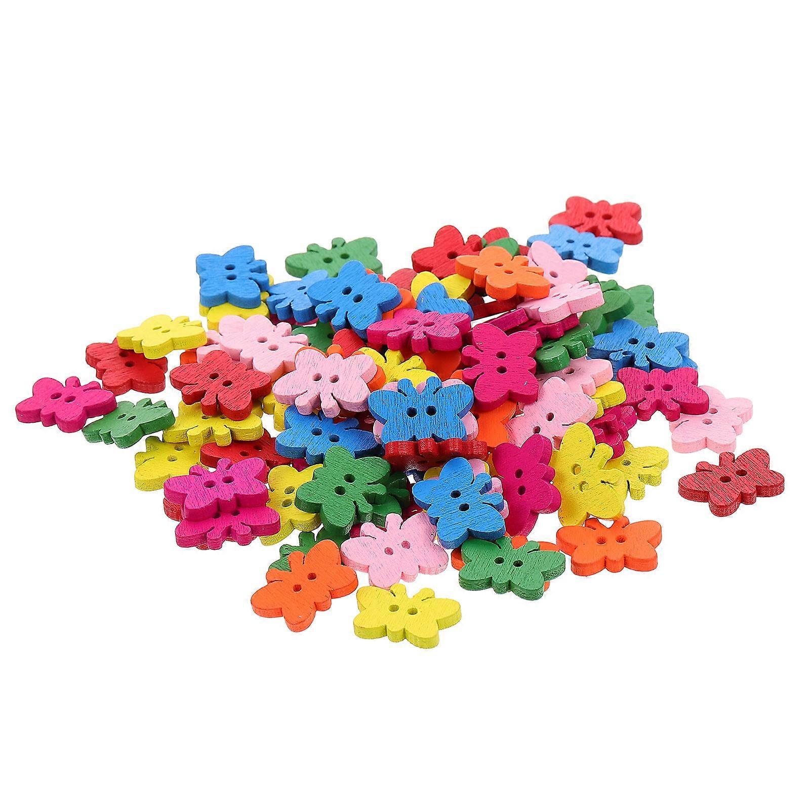 Durable Wooden Butterflies Buttons for Clothes Use Assorted Color Smooth Surface 100pcs
